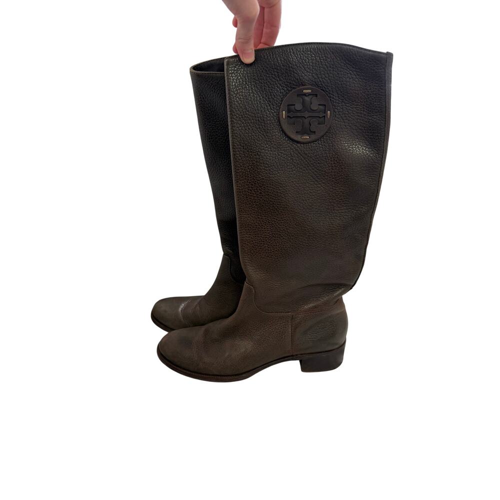 Tory Burch Dark Brown Pebbled Leather Tall Keaton Riding Boots Sz 8 GS